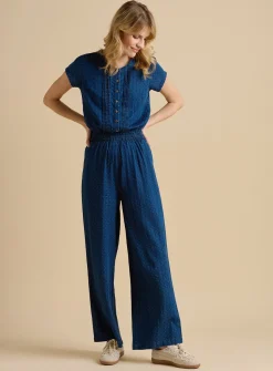 BRAKEBURN Spot Denim Wide Leg Jumpsuit 16