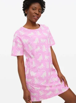 Bright Pink Cat Printed Nightdress XXL