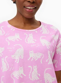 Bright Pink Cat Printed Nightdress XXL