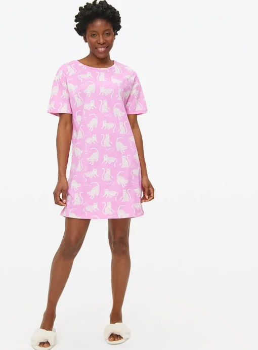 Bright Pink Cat Printed Nightdress XXL