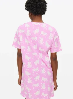 Bright Pink Cat Printed Nightdress XXL