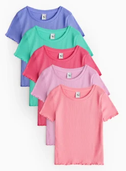 Bright Ribbed Lettuce Hem T-Shirt 5 Pack 1-2 years