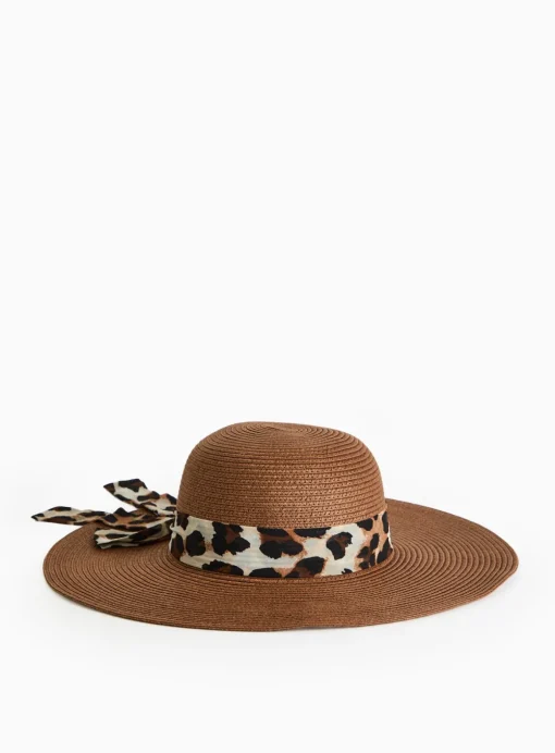 Brown Animal Print Band Straw Sun Hat One Size