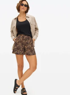 Brown Animal Print High Waist Shorts M