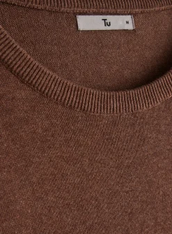 Brown Crew Neck Knitted Jumper L