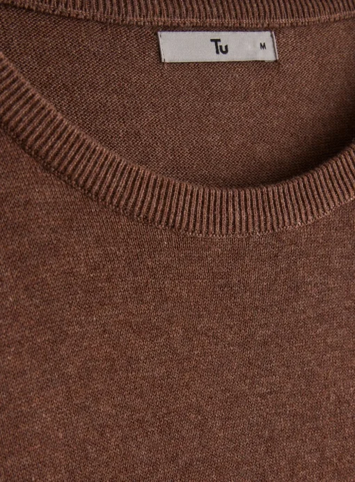 Brown Crew Neck Knitted Jumper L