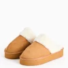Brown Faux Fur Cuff Platform Mule Slippers M