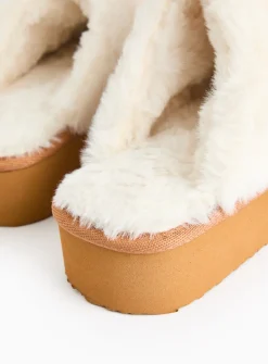 Brown Faux Fur Cuff Platform Mule Slippers M