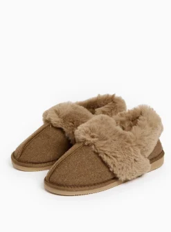 Brown Faux Fur Trim Full Slippers 7