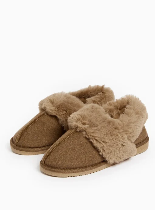 Brown Faux Fur Trim Full Slippers 7