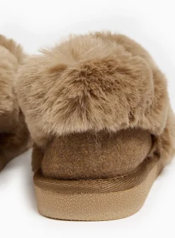 Brown Faux Fur Trim Full Slippers 7