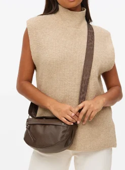 Brown Faux Leather Half Moon Camera Bag One Size