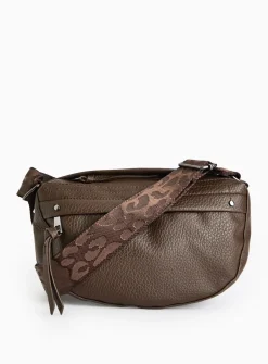 Brown Faux Leather Half Moon Camera Bag One Size