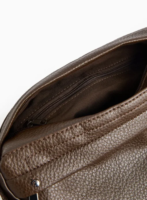 Brown Faux Leather Half Moon Camera Bag One Size