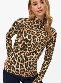 Brown Leopard Print Modal High Neck Top 26