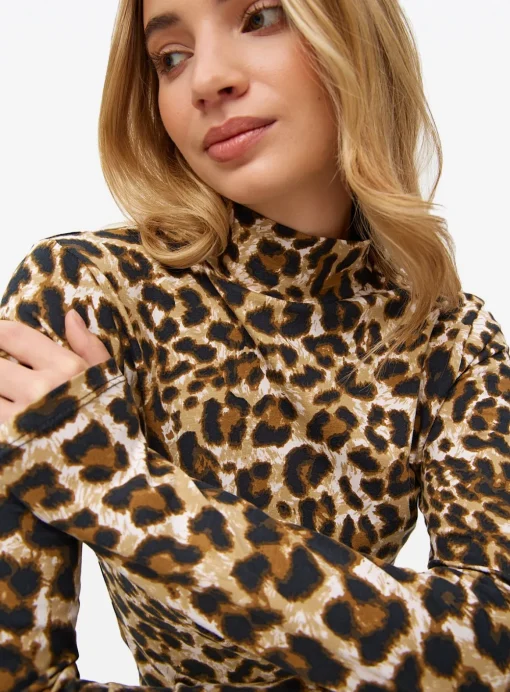 Brown Leopard Print Modal High Neck Top 26