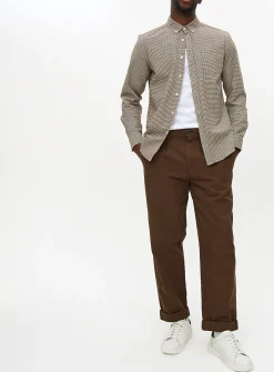 Brown Pleat Front Straight Leg Trousers 34R