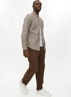 Brown Pleat Front Straight Leg Trousers 34R