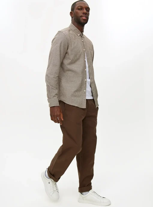 Brown Pleat Front Straight Leg Trousers 34R