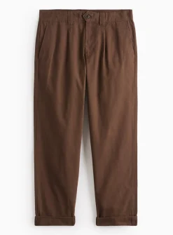 Brown Pleat Front Straight Leg Trousers 34R