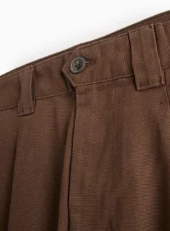 Brown Pleat Front Straight Leg Trousers 34R