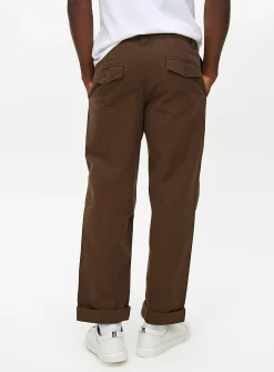 Brown Pleat Front Straight Leg Trousers 34R