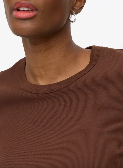 Brown Ribbed Crew Neck Long Sleeve T-Shirt 10