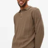 Brown Ribbed Stripe Knitted Polo Jumper M