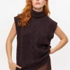 Brown Roll Neck Cable Knitted Tank 16
