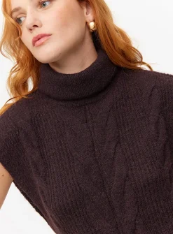 Brown Roll Neck Cable Knitted Tank 16