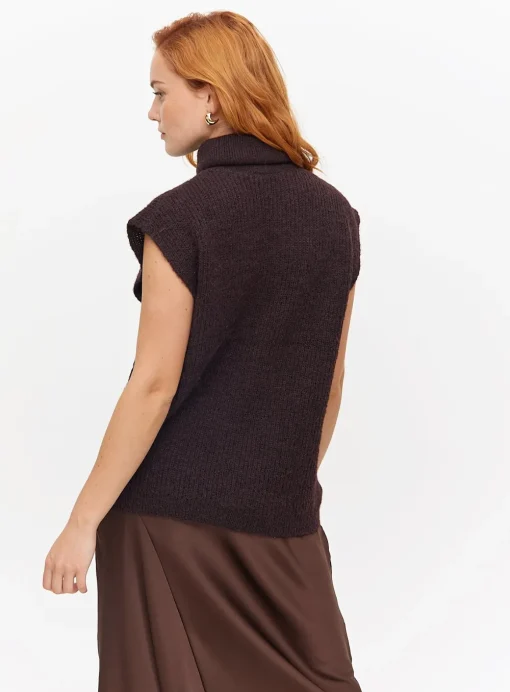 Brown Roll Neck Cable Knitted Tank 16
