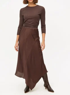 Brown Satin Asymmetric Midaxi Skirt 12