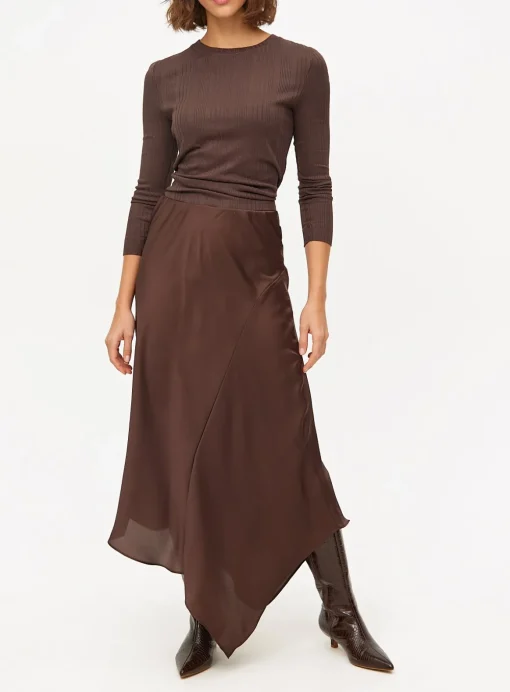 Brown Satin Asymmetric Midaxi Skirt 12