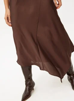 Brown Satin Asymmetric Midaxi Skirt 12
