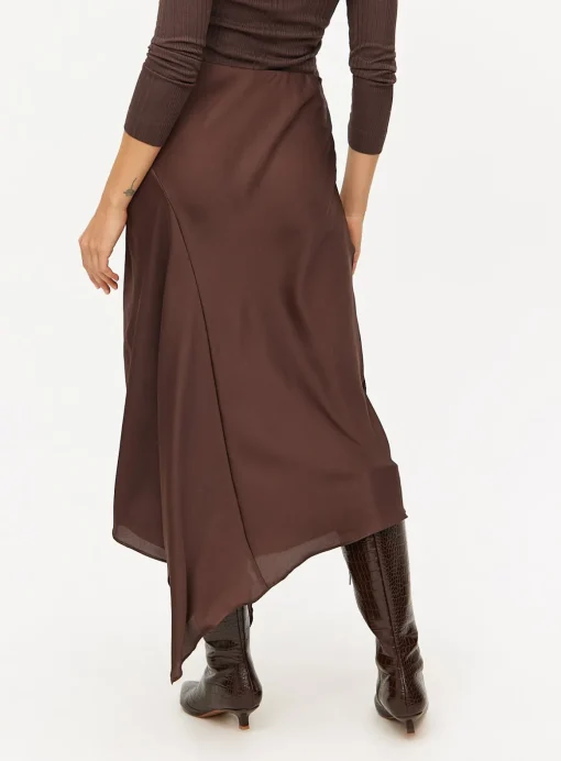 Brown Satin Asymmetric Midaxi Skirt 12