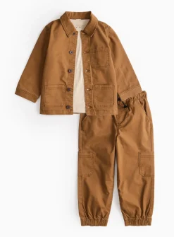 Brown Shirt & Cargo Trousers 3 Piece Set 4-5 years