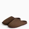 Brown Textured Jersey Mule Slippers M