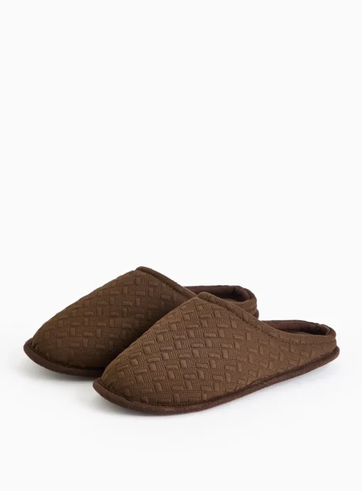 Brown Textured Jersey Mule Slippers M