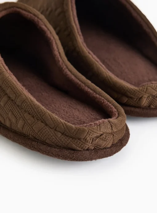 Brown Textured Jersey Mule Slippers M