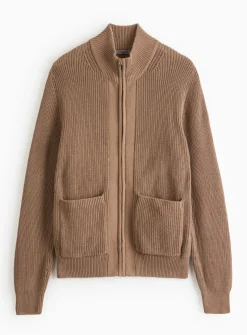Brown Zip Through Pocket Cardigan XL