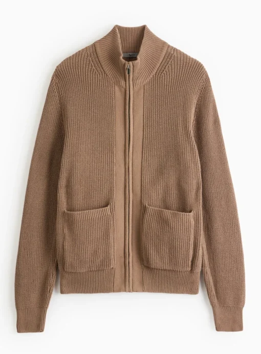 Brown Zip Through Pocket Cardigan XL