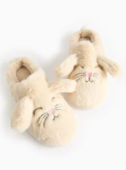 Bunny Plush Faux Fur Mule Slippers S