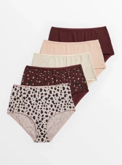 Burgundy Animal Print Full Knickers 5 Pack 22