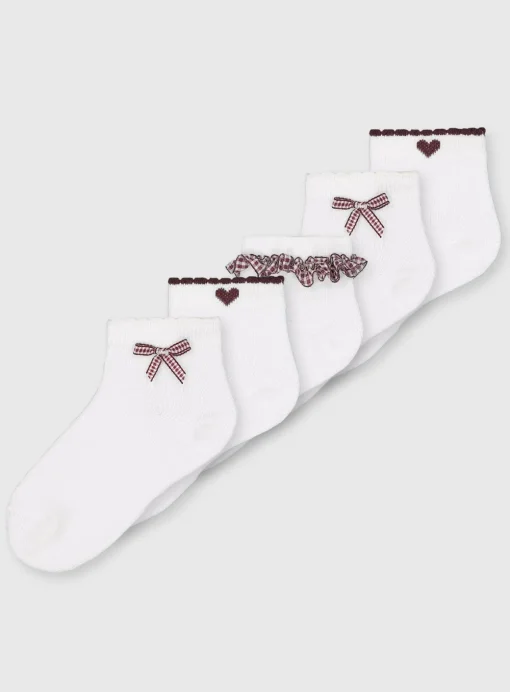 Burgundy Gingham Socks 5 Pack 9-12