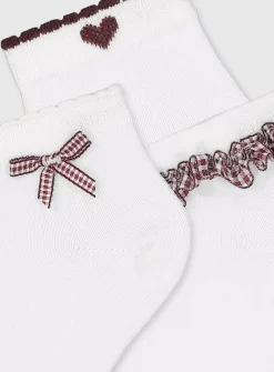 Burgundy Gingham Socks 5 Pack 9-12
