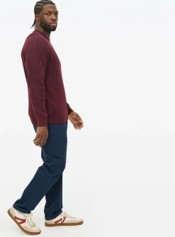 Burgundy Plait Knit Crew Neck Jumper M