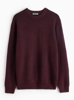 Burgundy Plait Knit Crew Neck Jumper M