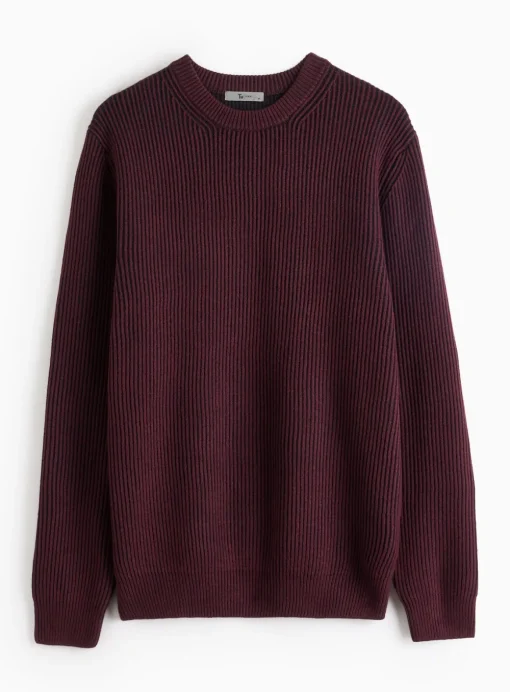 Burgundy Plait Knit Crew Neck Jumper M