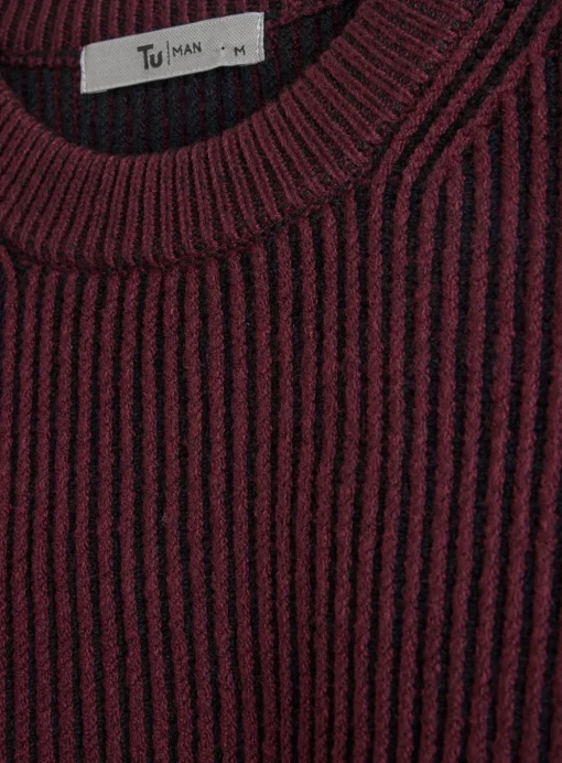 Burgundy Plait Knit Crew Neck Jumper M