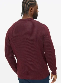 Burgundy Plait Knit Crew Neck Jumper M